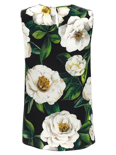 Dolce & Gabbana Gardenia Print Stretch Silk Charmeuse Sleeveless Top