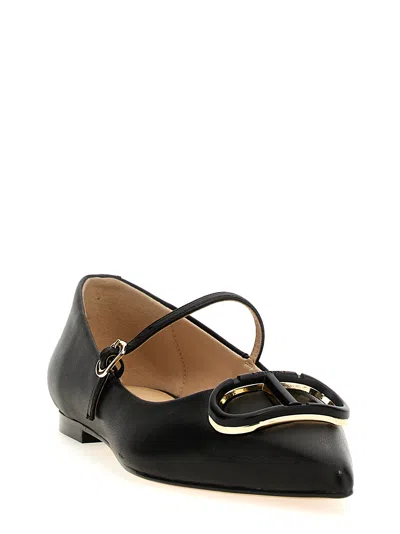 Twinset Black Leather Ballet Flats
