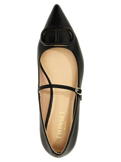 Twinset Black Leather Ballet Flats