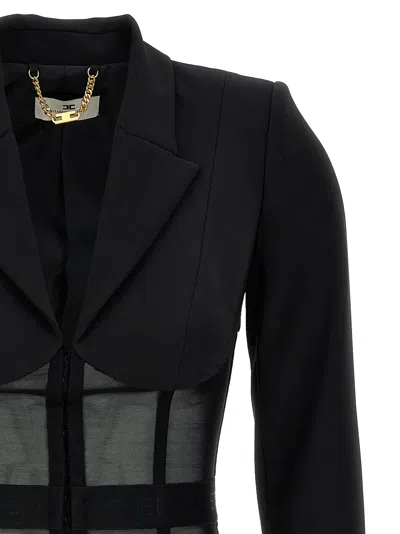Elisabetta Franchi Tailored Blazer With Sheer Tulle Panels