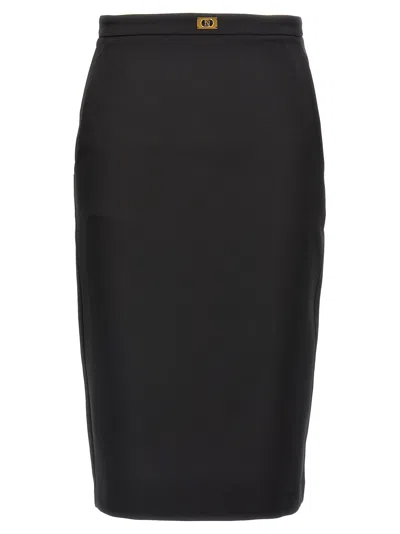 Elisabetta Franchi Longuette Skirt With Satin Side Bands