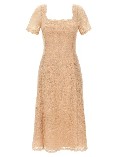 Ermanno Scervino Floral Lace Midi Dress With Square Neckline