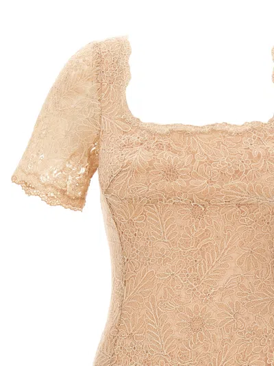Ermanno Scervino Floral Lace Midi Dress With Square Neckline