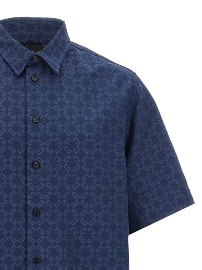 Givenchy Mens Monogram-print Relaxed-fit Cotton-blend Shirt Grey Blue