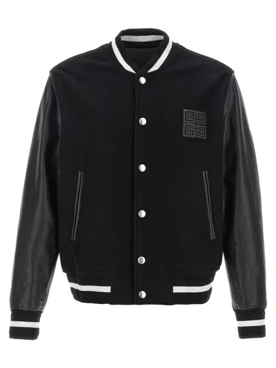 Givenchy Black Jacket With 4g Motif On Front In Wool And Tech Fabric Blend Man