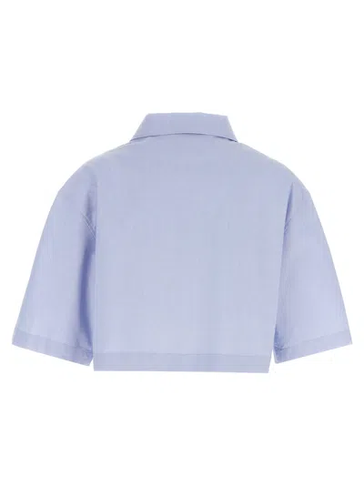 Givenchy Cropped Cotton Shirt With Embroidered Logo In Blue