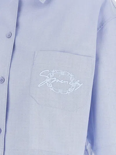Givenchy Cropped Cotton Shirt With Embroidered Logo In Blue