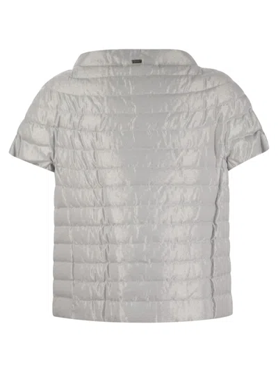 Herno Metallic-effect Short-sleeved Cape With Concealed Fastening