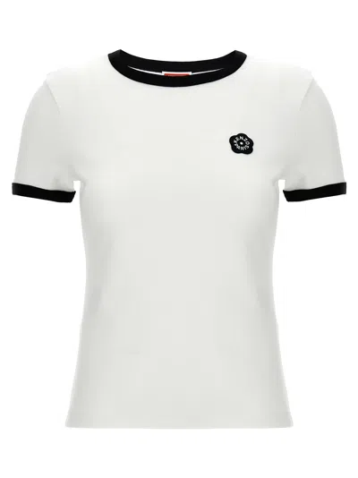 Kenzo White Crewneck T-shirt With Logo Patch On The Front And Contrasting Details
