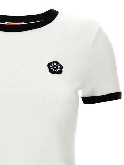 Kenzo White Crewneck T-shirt With Logo Patch On The Front And Contrasting Details