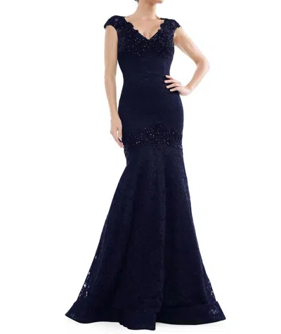 Marsoni By Colors Embellished Lace Fitted Trumpet Gown In Midnight In Multi
