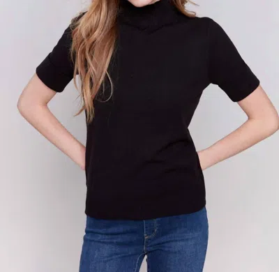Charlie B Mock-neck Short Sleeve Sweater In Black In Black