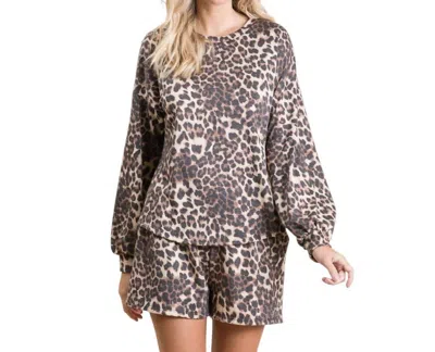 Veveret Leopard French Terry Lounge Set In Brown In Brown