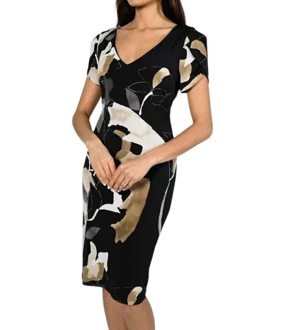 Frank Lyman Knit Dress In Black/beige In Multi