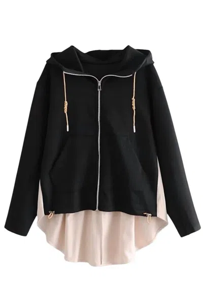 Sundayup Mckenna Contrast Front Zipper Hoodie Jacket In Black In Black