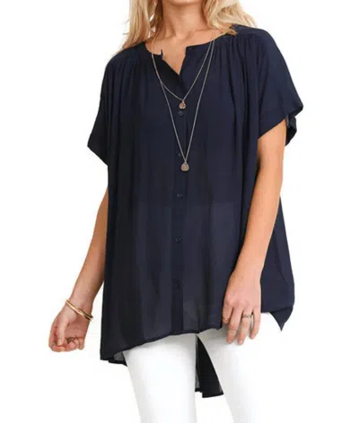 Umgee Mandarin Collar Button Up Tunic In Navy In Blue