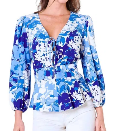 Sugarlips Cosette Front Tie Peplum Top In Coastal Blue In Blue