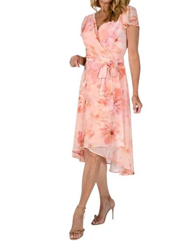 Frank Lyman V Neck Faux Wrap Dress In Apricot In Beige