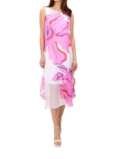 Frank Lyman Floral Sleeveless Summer Dress In White/pink In Multi