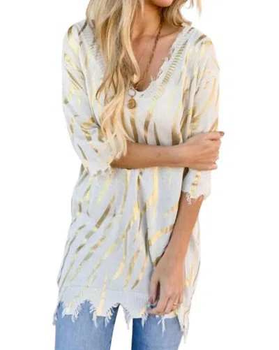 Amoli Sigrid Printed Distressed Knit Tunic In Gold In Gold