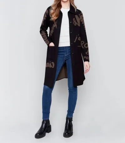 Charlie B Reversible Jacquard Cardigan In Black In Black