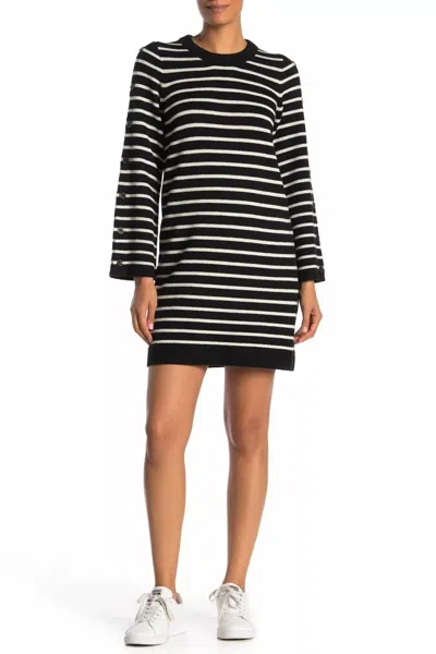 Madewell Button Sleeve Striped Wool Sweater Dress In Black/white In Multi