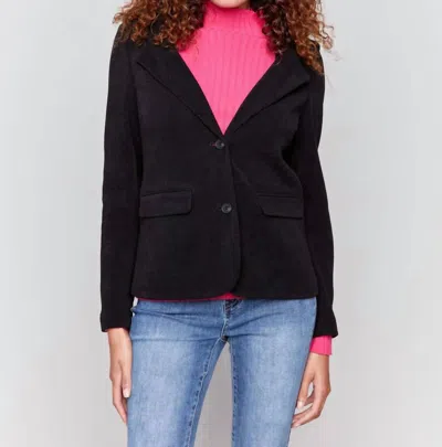 Charlie B Knit Corduroy Blazer With Hood In Black In Black