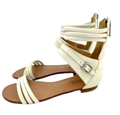 SCHUTZ WOMEN'S SOFT LEATHER STRAPPY GLADIATOR FLAT SANDALS IN WHITE 