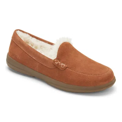 Vionic Women's Lynez Supportive Slipper - Medium Width In Toffee Suede In Brown