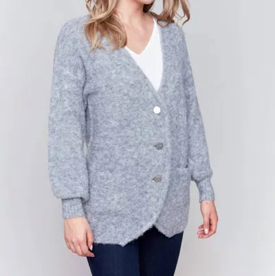 Charlie B Boucle Knit Long Cardigan In Heather Grey In Grey