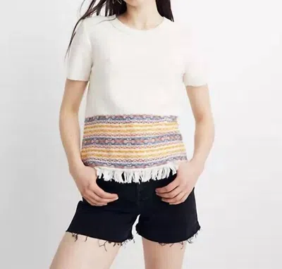 Madewell Fringed Short Sleeve Sweater In Beige In Beige