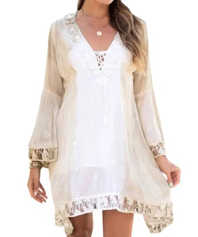 Venti6 Ariella Shells & Lace Bell Sleeves Dress In Taupe In Grey