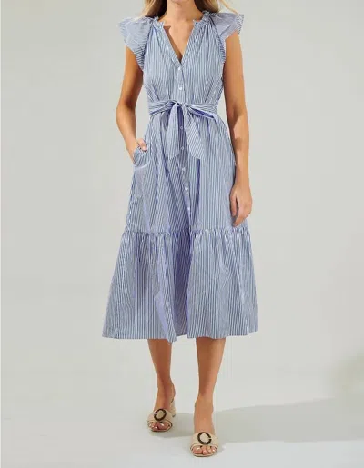 Sugarlips Button Midi Dress In Blue/white/stripe In Multi