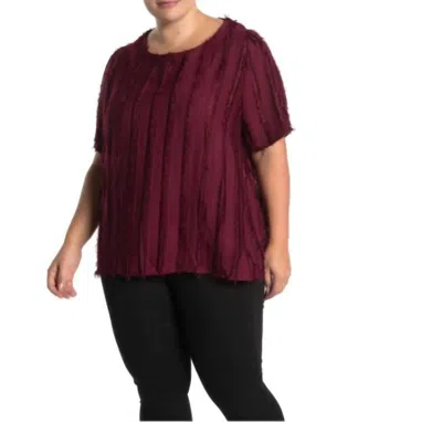 Everleigh Shadow Stripe Eyelash Merlot Fringe Top In Red In Red