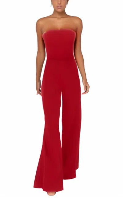 Terani Couture Strapless Crepe Wide Leg Jumpsuit In Bright Red In White