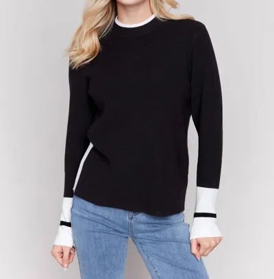 Charlie B Crew Neck Sweater W Side Slit In Black In Black