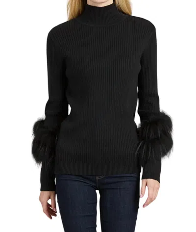 Tyler Boe Cashmere Mock Neck With Fur Sweater In Black In Black