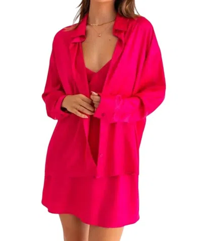Le Lis Shannon Long-sleeves Satin Shirt In Fuchsia In Pink