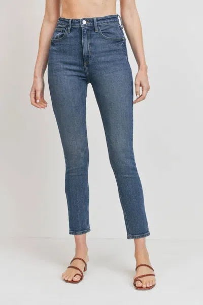 Just Black Denim High Rise Vintage Skinny Jeans In Dark Denim In Blue