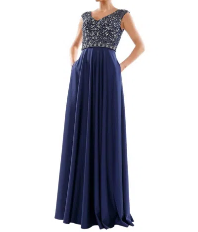 Marsoni By Colors Beaded Bodice Flowy A-line Dress In Navy In Blue