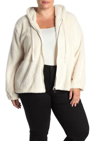 Bobeau Faux Fur Front Zip Ultra Plush Soft Hoodie In Ivory In Multi