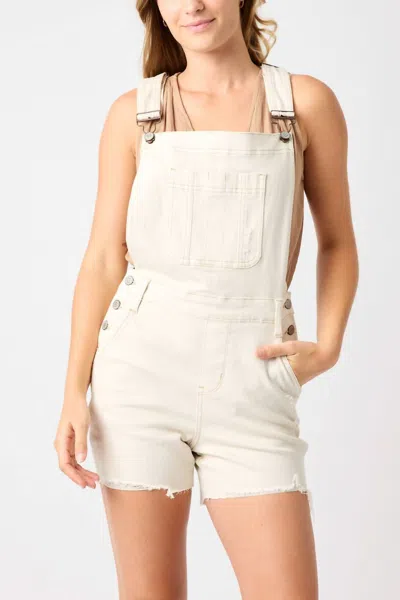 Judy Blue High Rise Garment Dyed Cutoff Shortalls In Ecru In White