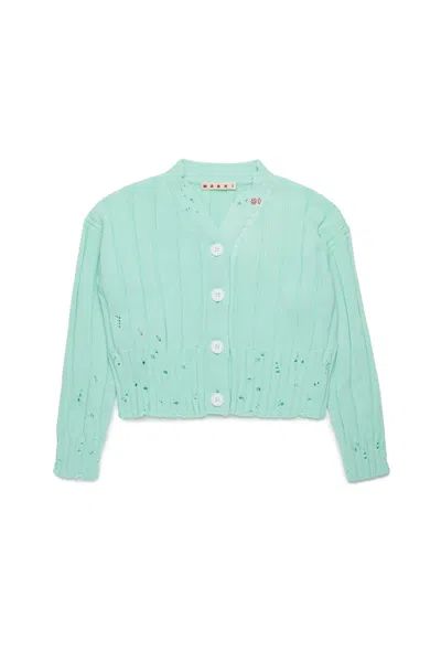 Marni Distressed-finish Cardigan In Blue