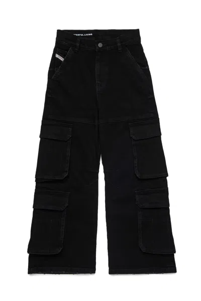 Diesel Stretch Cotton Cargo Jeans In Black