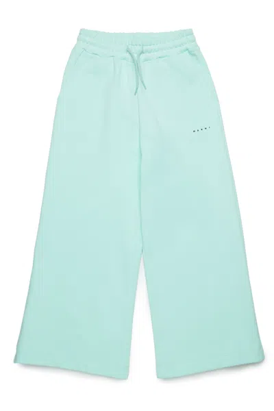 Marni Pantaloni Wide Leg In Felpa Con Logo In Blue