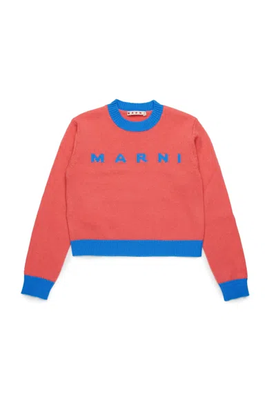 Marni Maglione Girocollo In Misto Lana-cashmere Colorblock In Pink