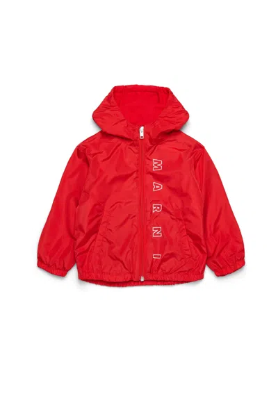 Marni Outline Branded Windbreaker Jacket In Red