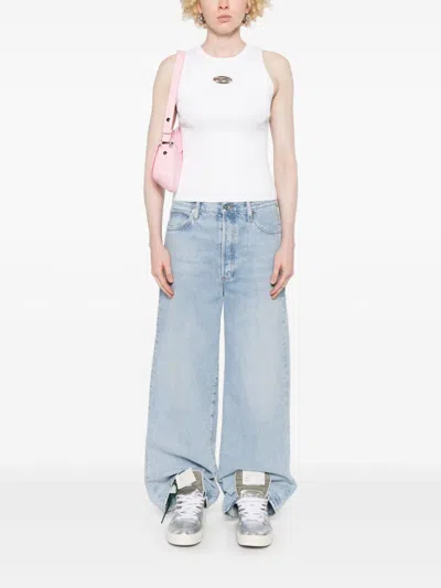Diesel Sleeveless Ribbed Knit Top With Metallic Logo Detail