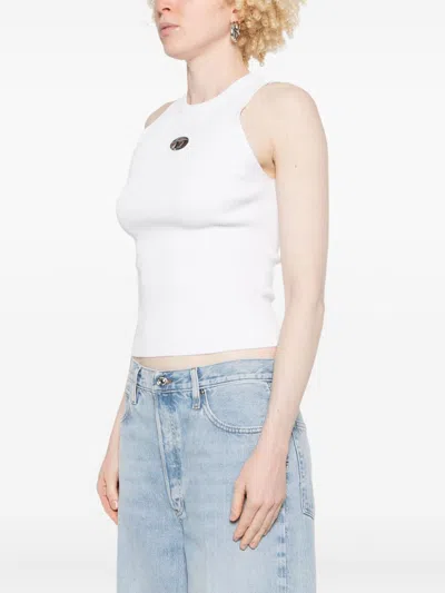 Diesel Sleeveless Ribbed Knit Top With Metallic Logo Detail