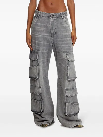 Diesel D-sire-cargo-d Grey Cargo Jeans With Low-rise Waist In Gray